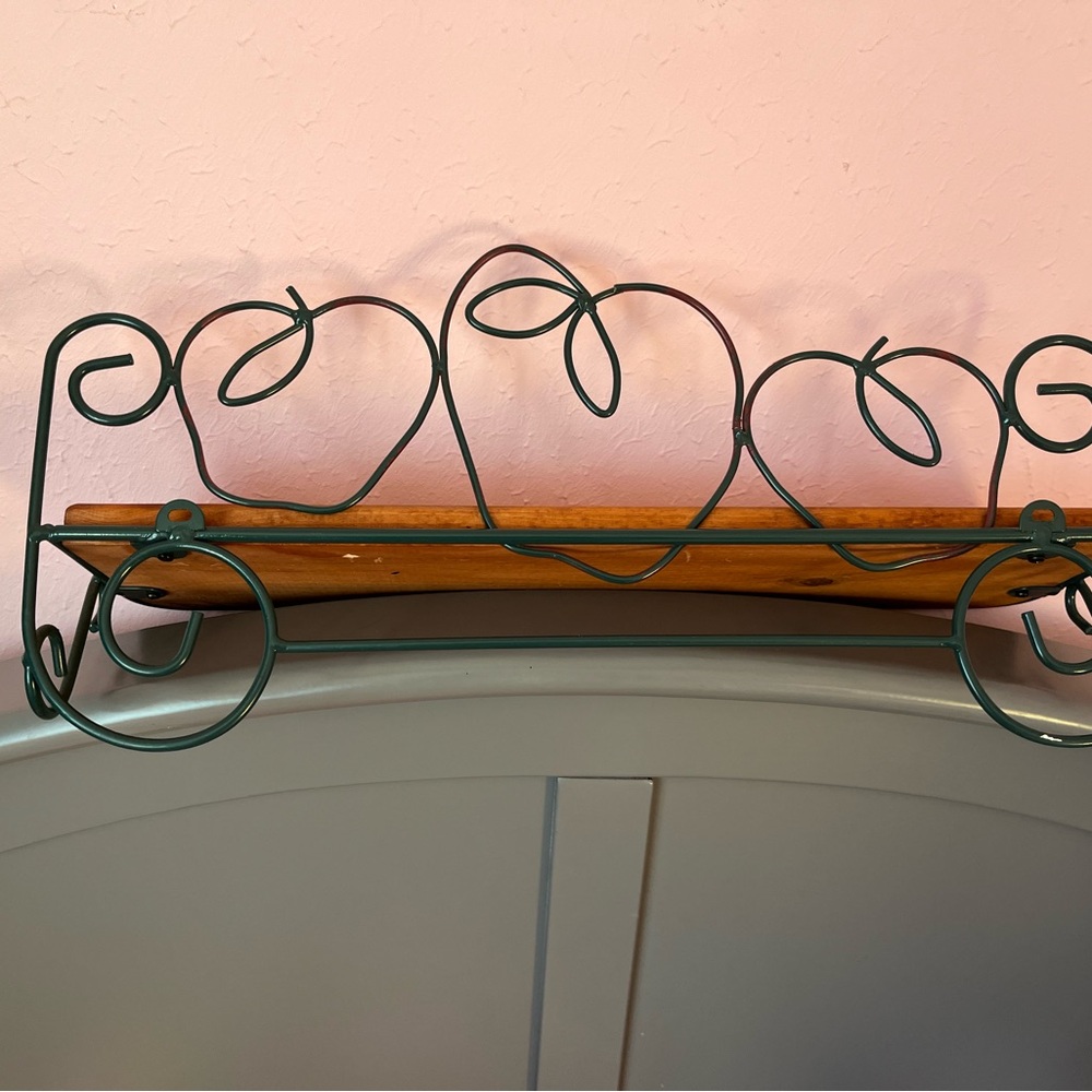 Green Metal and Wood Wall Shelf